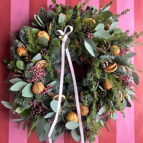 Pink Pepperberry Christmas Wreath