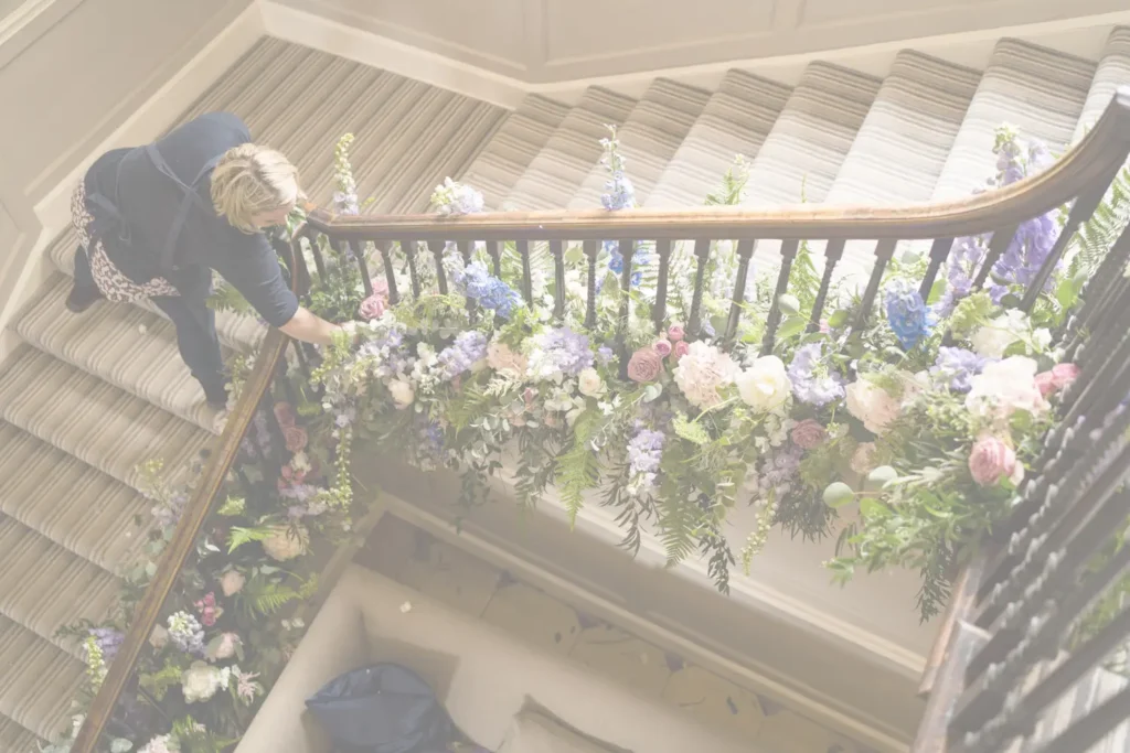 Hannah Burnett Award Winning Florist Plymouth Lynsey-Ashley wedding stair florals 112 with filter